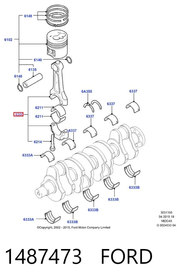 Biela de pistão de motor 1487473 Ford