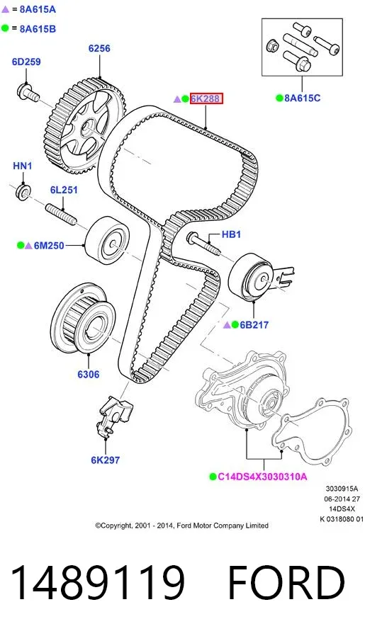 Correia do mecanismo de distribuição de gás 1489119 Ford