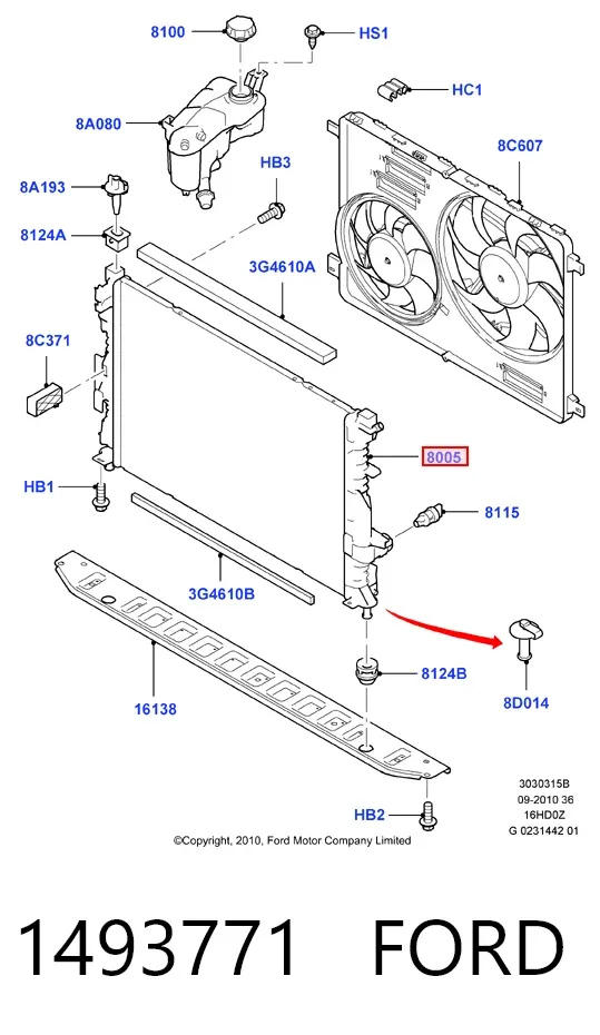 Radiador de esfriamento de motor 1493771 Ford