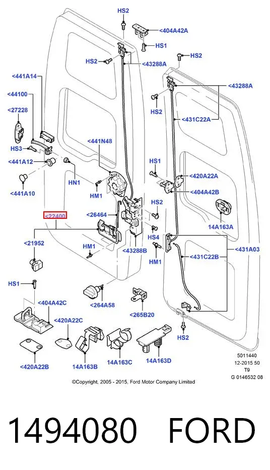 Maçaneta direita externa da porta traseira (batente) 1494080 Ford