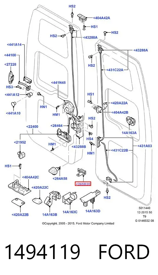 Gozno esquerdo inferior da porta traseira (batente) 1494119 Ford