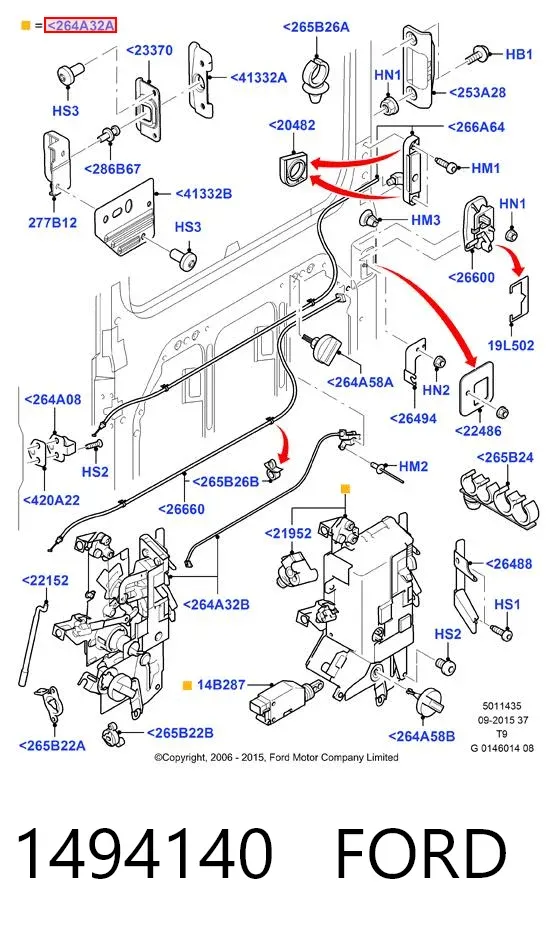 Fecho da porta lateral deslizante direita 1494140 Ford