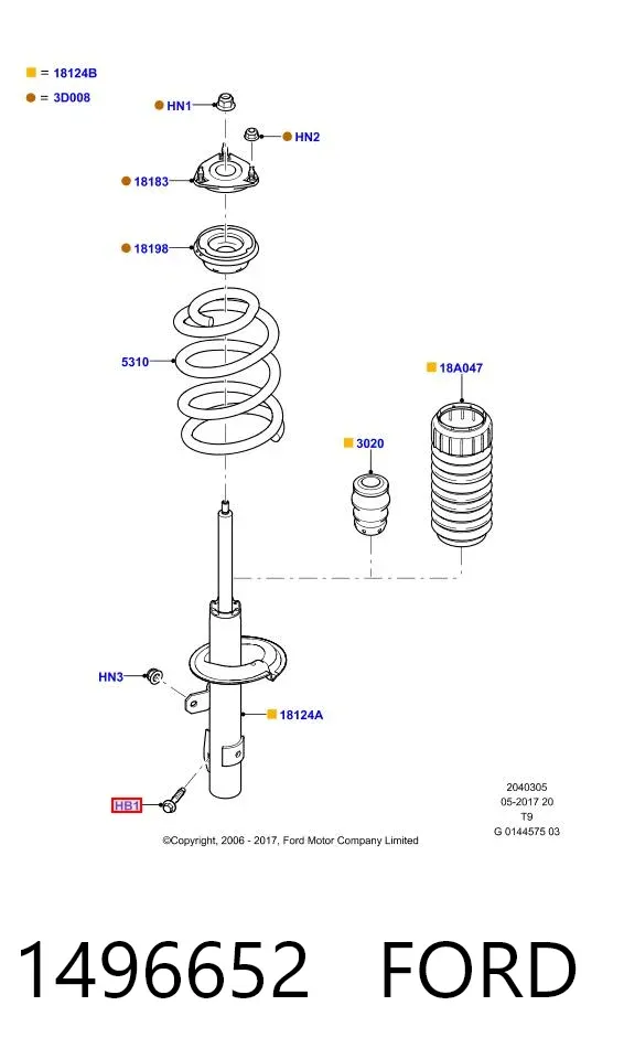 Parafuso de fixação de amortecedor dianteiro 1496652 Ford