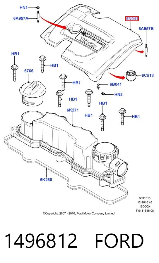 Tampa de motor decorativa 1496812 Ford