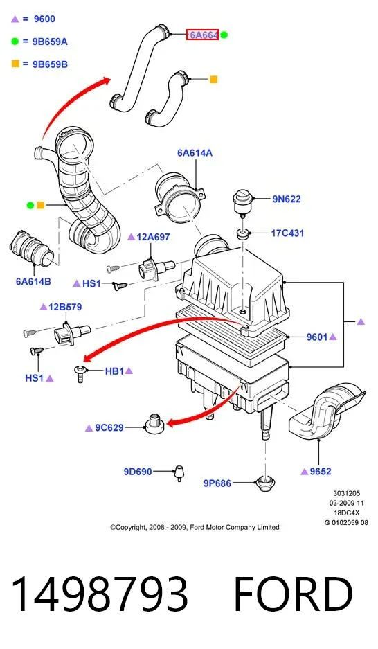 Cano derivado de ventilação de cárter (de separador de óleo) 1498793 Ford