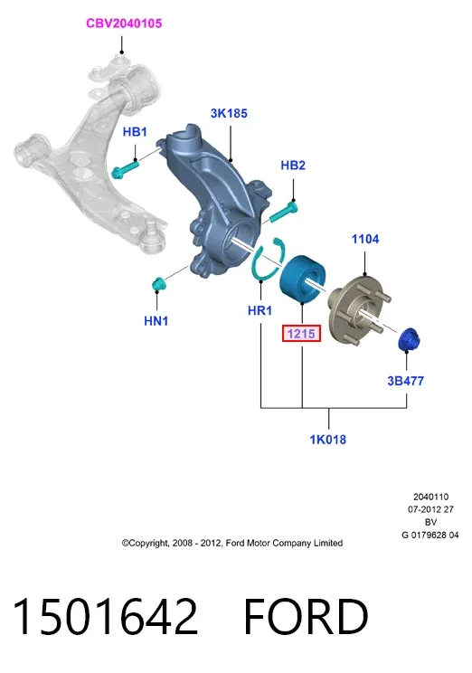 Rolamento de cubo dianteiro 1501642 Ford