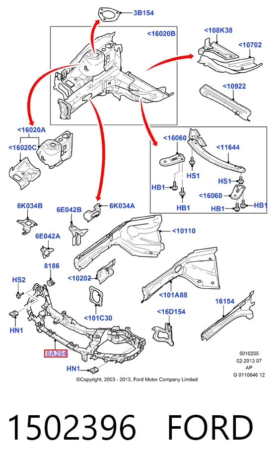 Suporte do radiador montado (painel de montagem de fixação das luzes) 1502396 Ford