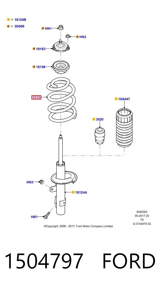 Mola dianteira 1504797 Ford