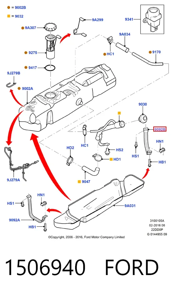 Consola de tanque de combustível 1506940 Ford