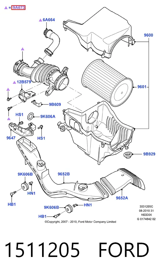 Cano derivado de ar, entrada na turbina (supercompressão) 1511205 Ford