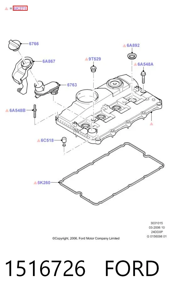 Tampa de válvulas 1516726 Ford