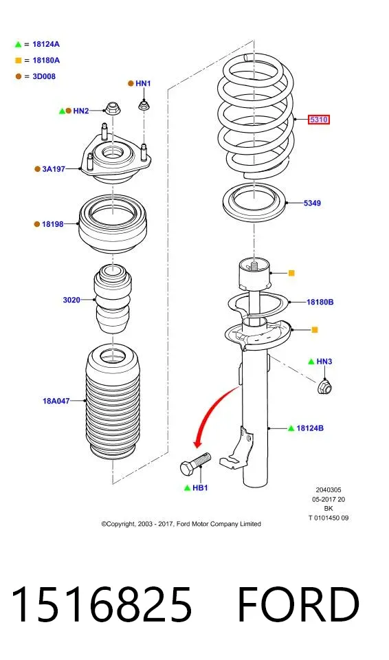 Mola dianteira 1516825 Ford