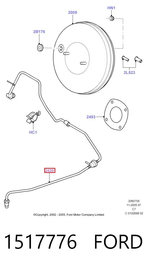 Tubo de impulsionador de vácuo dos freios 1517776 Ford