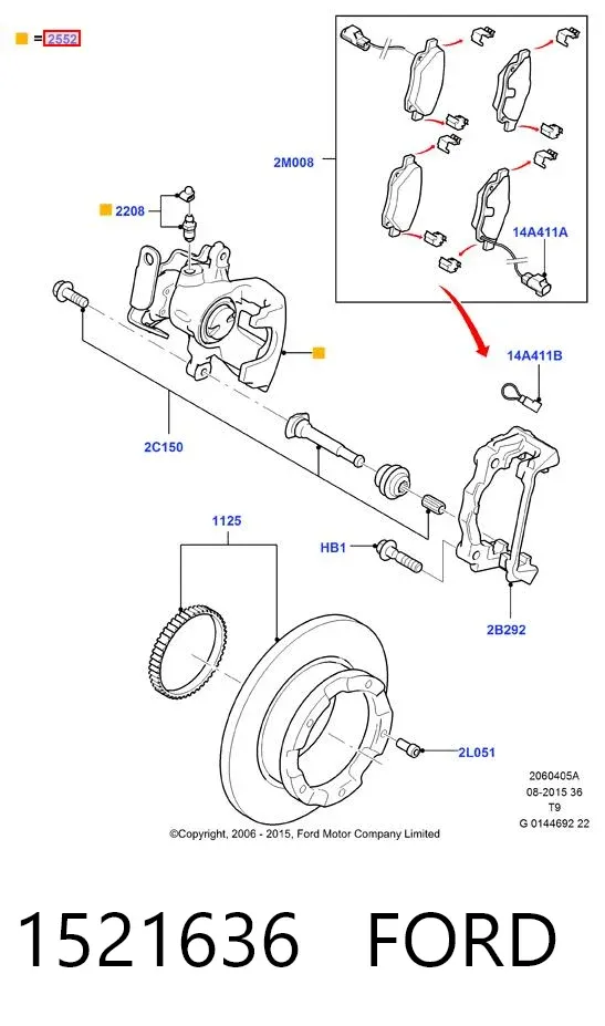 Suporte do freio traseiro esquerdo 1521636 Ford