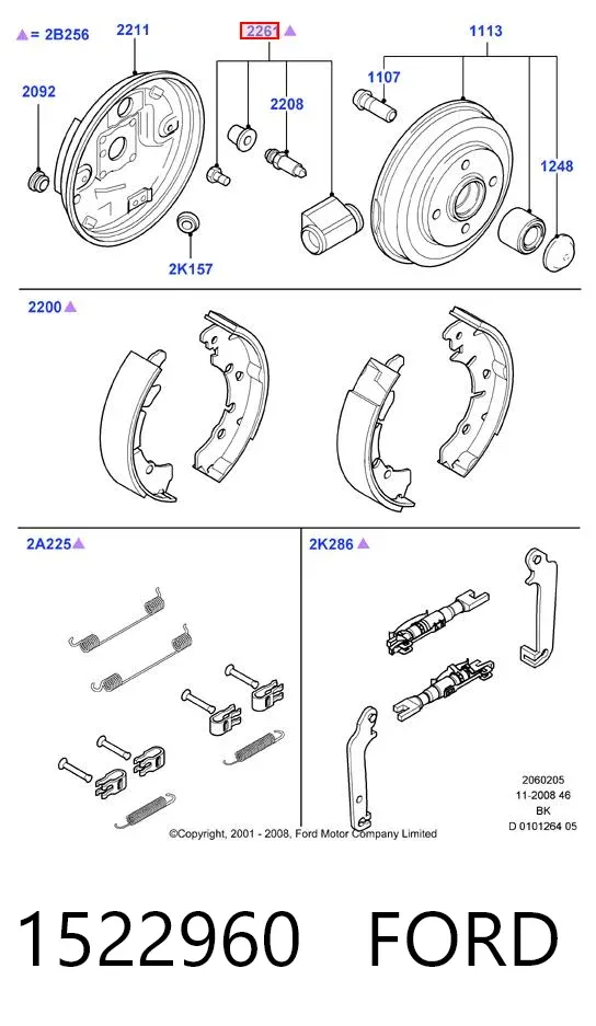 Cilindro traseiro do freio de rodas de trabalho 1522960 Ford