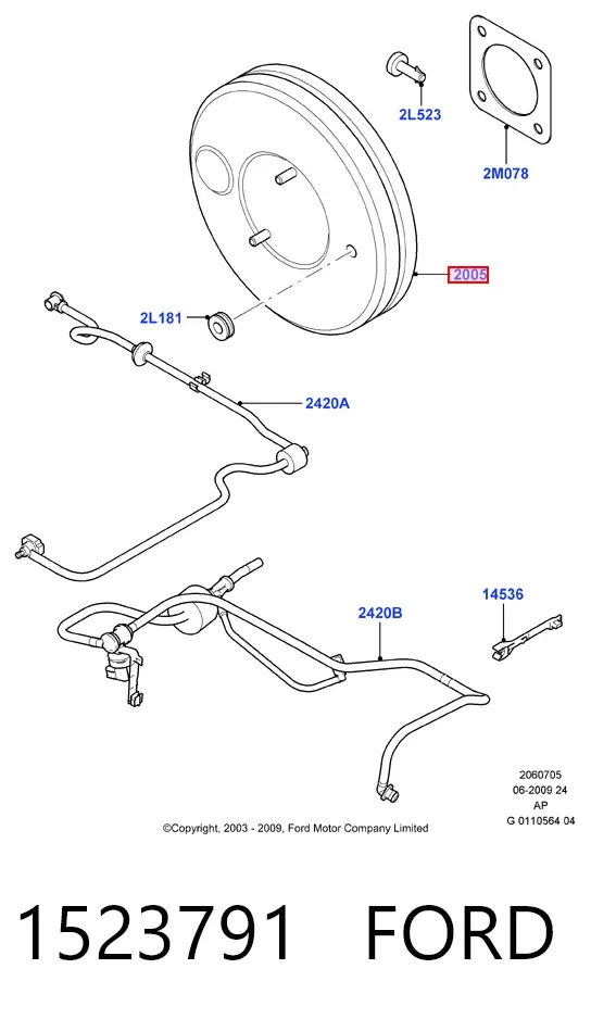 Reforçador dos freios a vácuo 1523791 Ford