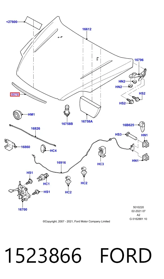 Moldura da capota 1523866 Ford