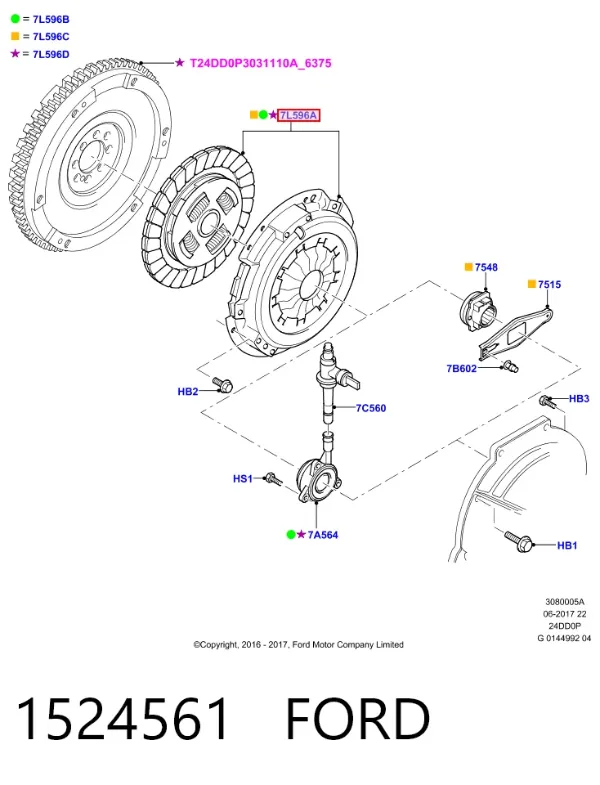 Kit de embraiagem (3 peças) 1524561 Ford