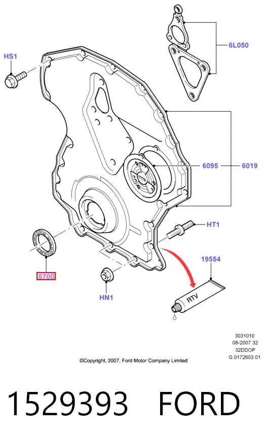 Vedação dianteira de cambota de motor 1529393 Ford