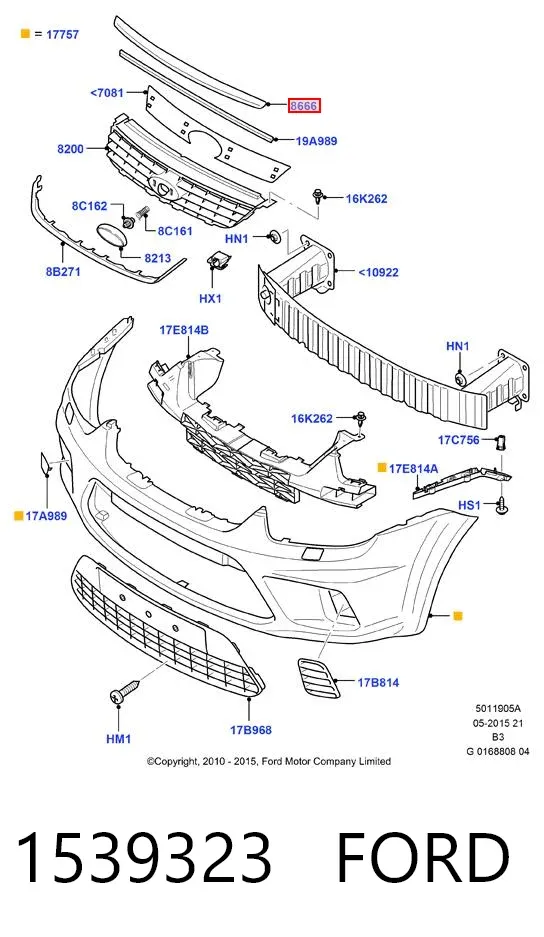 Moldura da capota 1539323 Ford