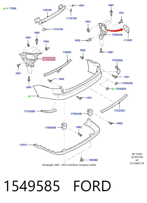 Consola direita do pára-choque traseiro 1549585 Ford