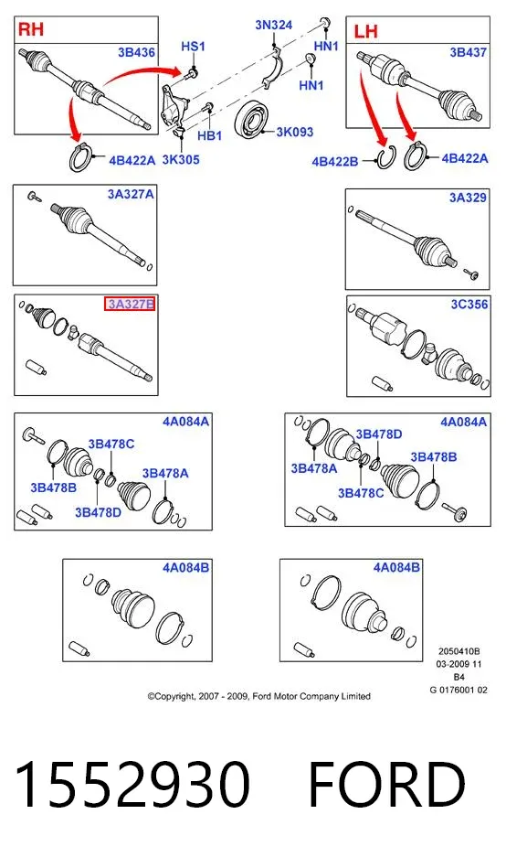 Junta homocinética interna dianteira direita 1552930 Ford