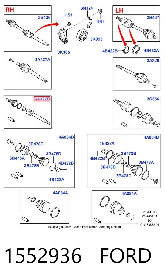 Junta homocinética interna dianteira direita 1552936 Ford