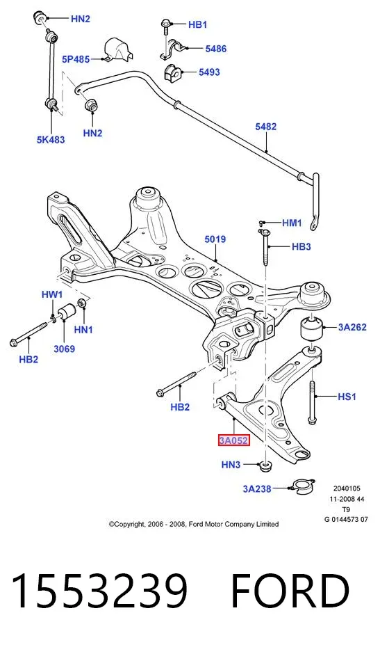 Braço oscilante inferior direito de suspensão dianteira 1553239 Ford