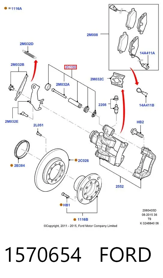Kit de reparação de suporte do freio traseiro 1570654 Ford