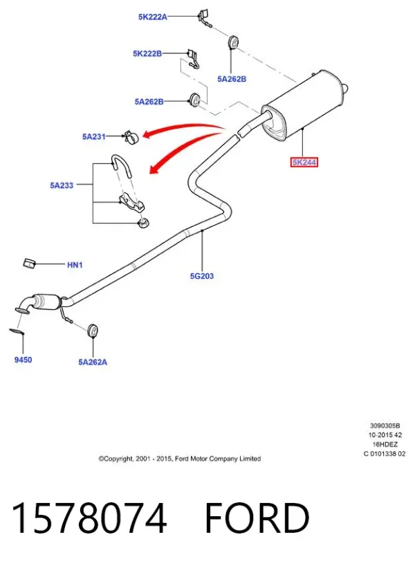 Silenciador, parte traseira 1578074 Ford