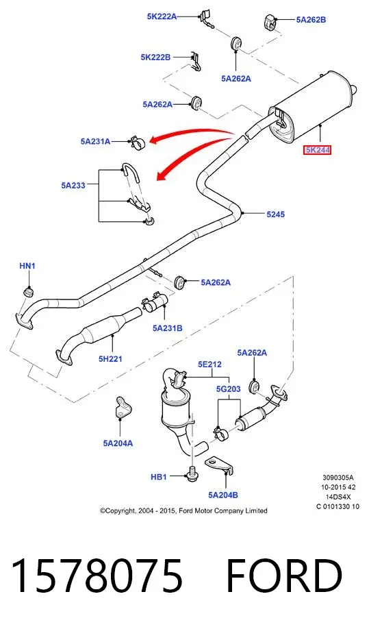 Silenciador, parte traseira 1578075 Ford