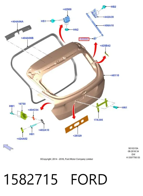 Amortecedor de tampa de porta-malas (de 3ª/5ª porta traseira) 1582715 Ford