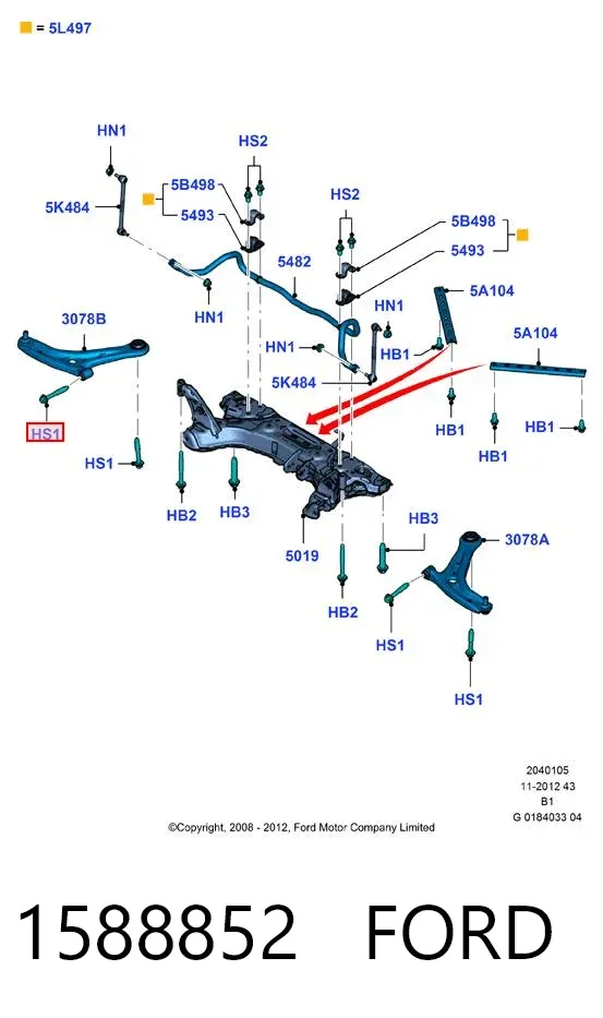 Parafuso de fixação de braço oscilante dianteiro 1588852 Ford