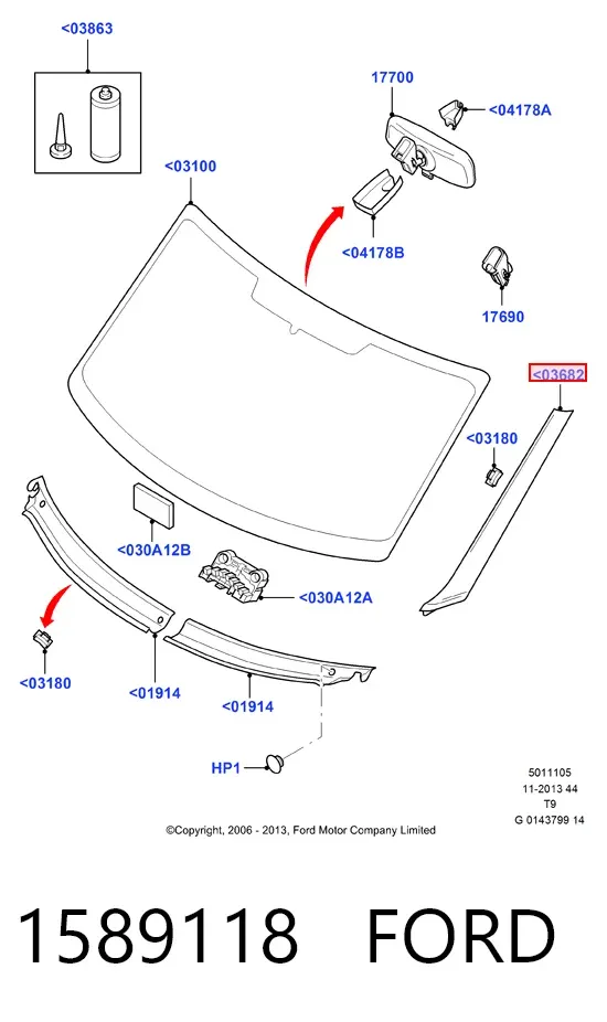 Moldura esquerda de pára-brisas 1589118 Ford