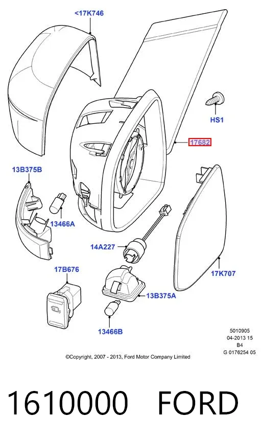 Espelho de retrovisão direito 1610000 Ford