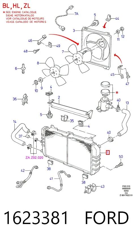 Radiador de esfriamento de motor 1623381 Ford