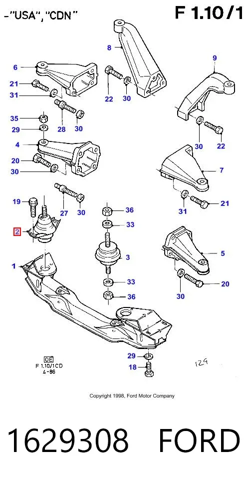 Coxim (suporte) dianteiro de motor 1629308 Ford