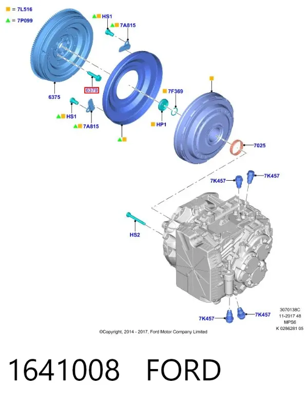 Parafuso de fixação de volante 1641008 Ford