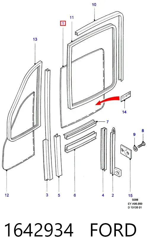 Vidro da porta dianteira direita 1642934 Ford