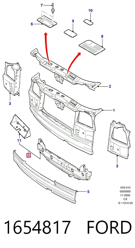 Reforçador do pára-choque dianteiro Ford Fiesta Mk3