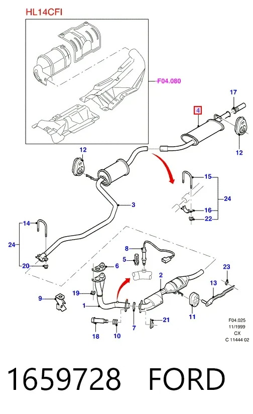 Silenciador, parte traseira 1659728 Ford