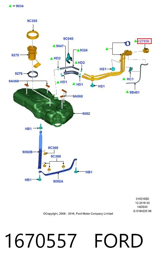 Caixa de gargalo de enchimento do tanque de combustível 1670557 Ford