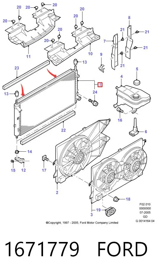 Radiador de esfriamento de motor 1671779 Ford