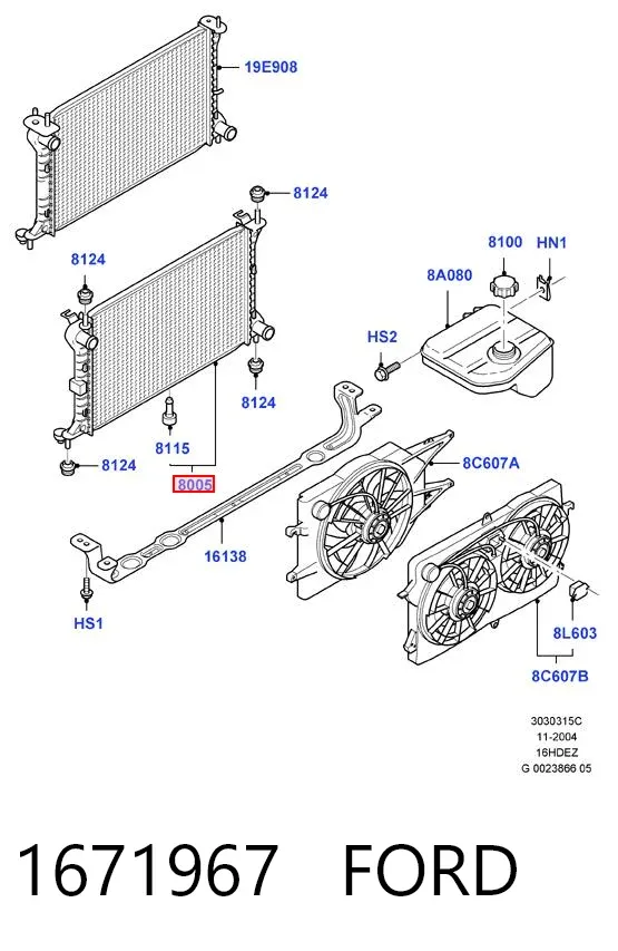 Radiador de esfriamento de motor 1671967 Ford