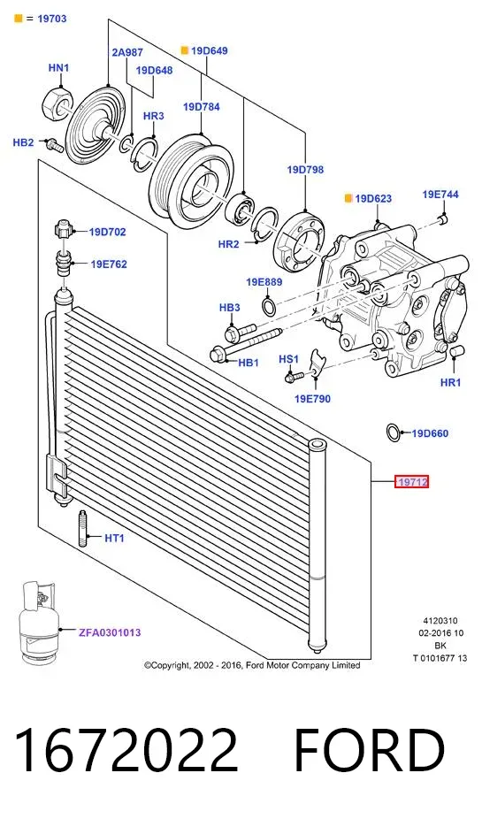 Radiador de aparelho de ar condicionado 1672022 Ford