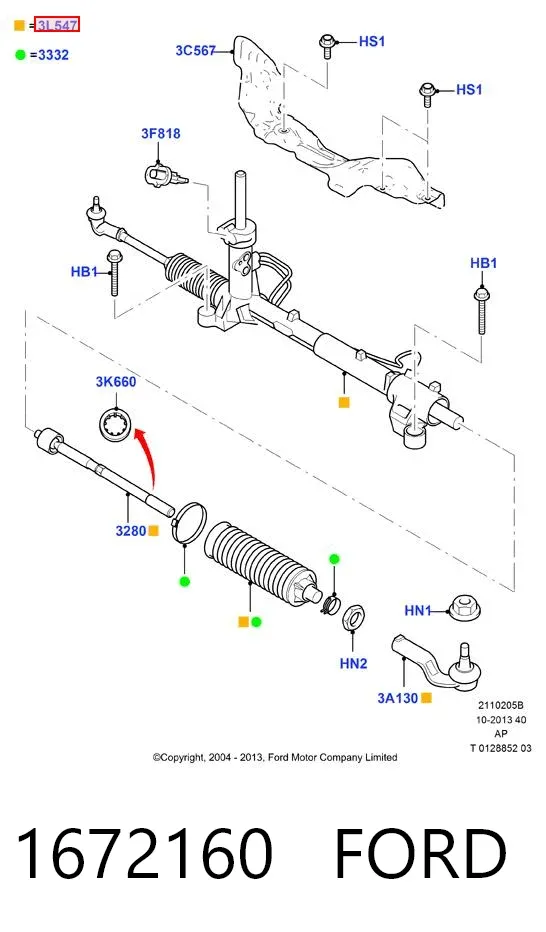 Cremalheira da direção 1672160 Ford