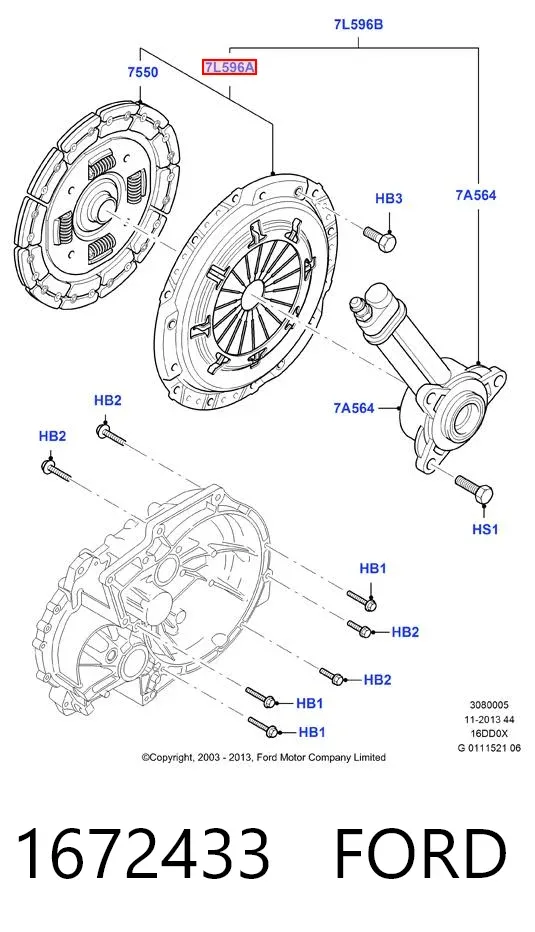Kit de embraiagem (3 peças) 1672433 Ford