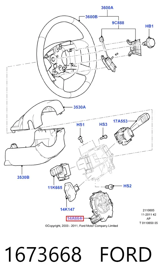 Anel AIRBAG de contato, cabo plano do volante 1673668 Ford