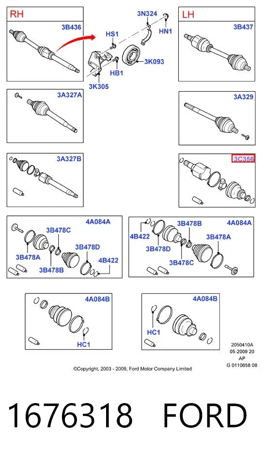 Junta homocinética interna dianteira esquerda 1676318 Ford