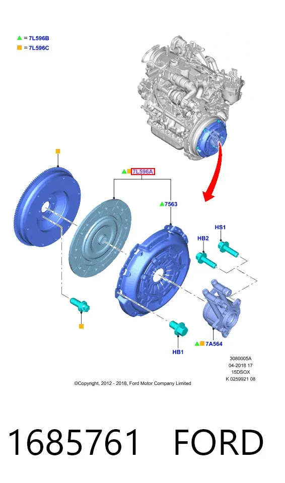 Kit de embraiagem (3 peças) 1685761 Ford